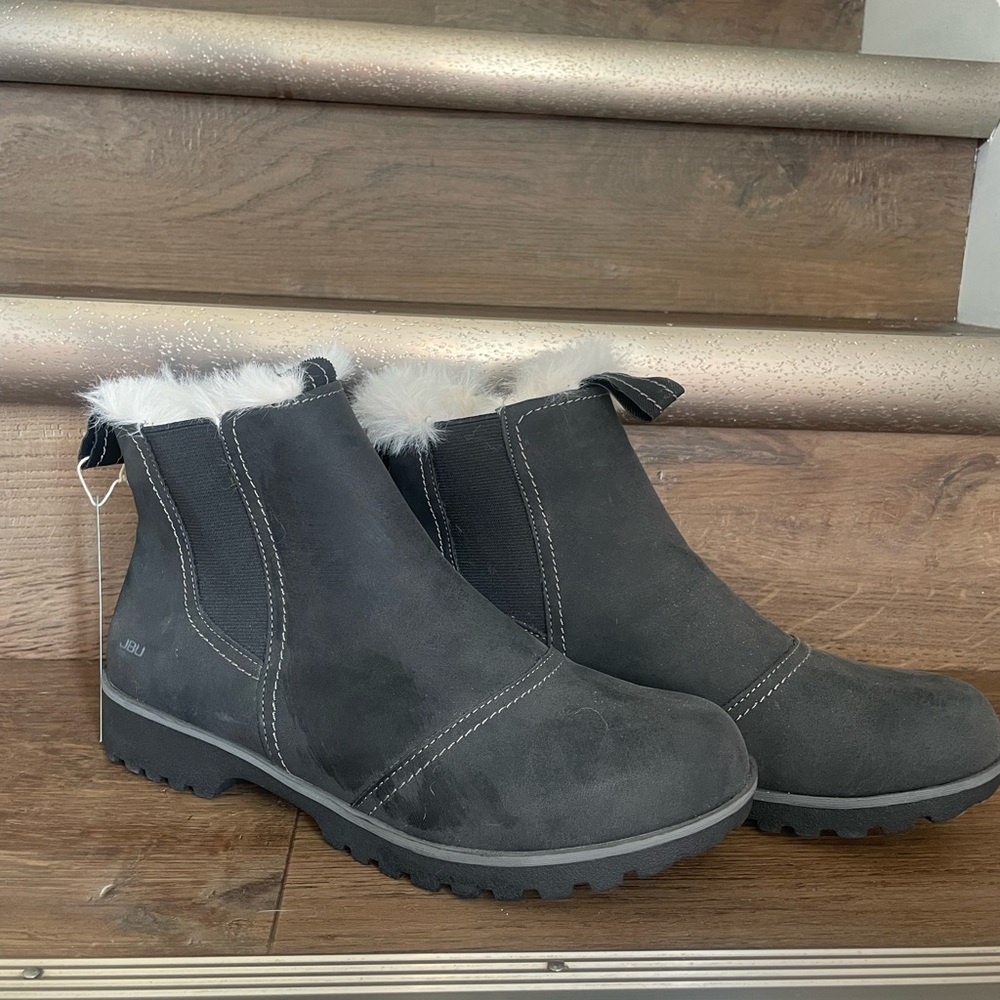 JBU Gray Ankle Boots with White Fur Trim